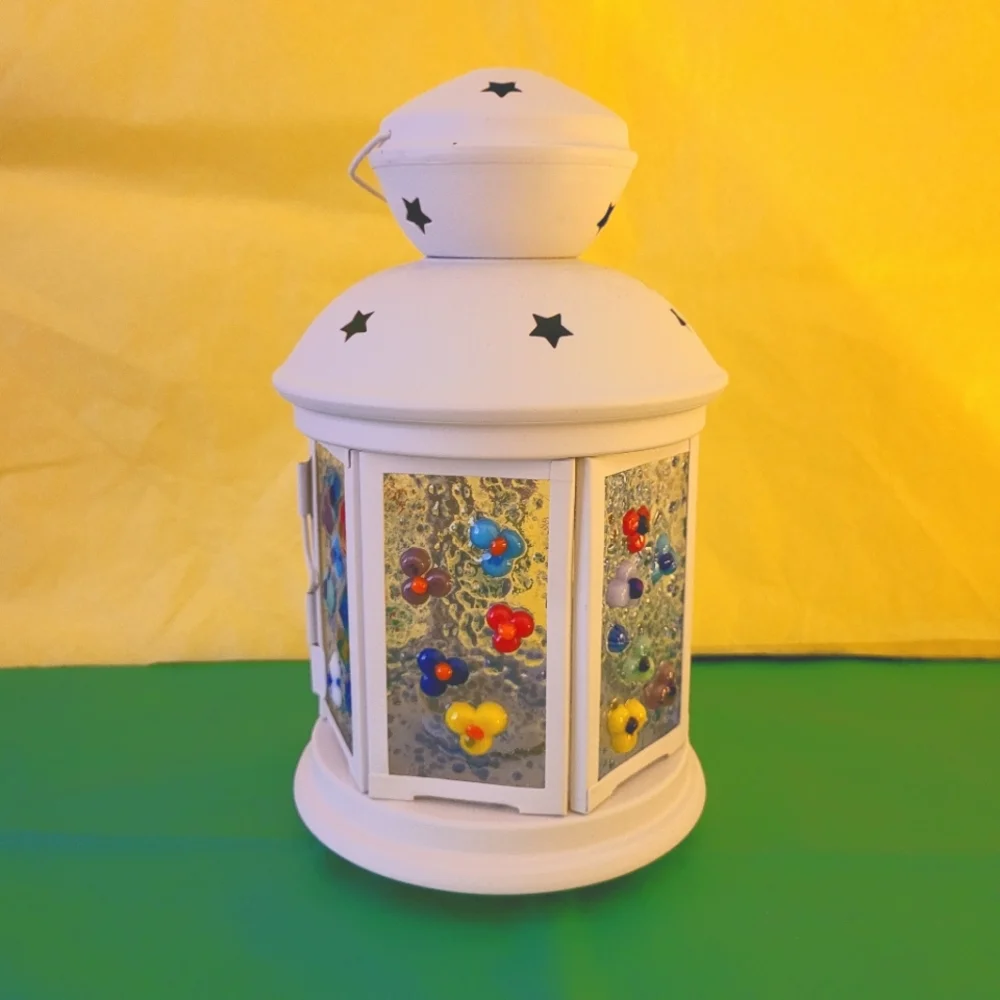Handmade Metal Lantern with fused Glass (310)